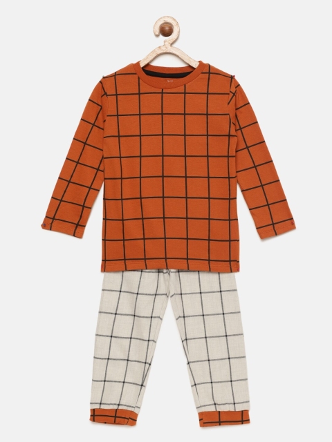 

ventra Boys Orange & White Checked Night suit