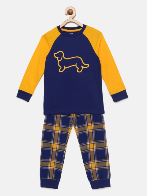 

ventra Boys Blue & Yellow Colourblocked Night Suit