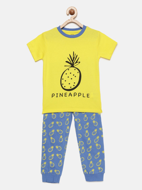 

ventra Boys Yellow & Blue Printed Night Suit