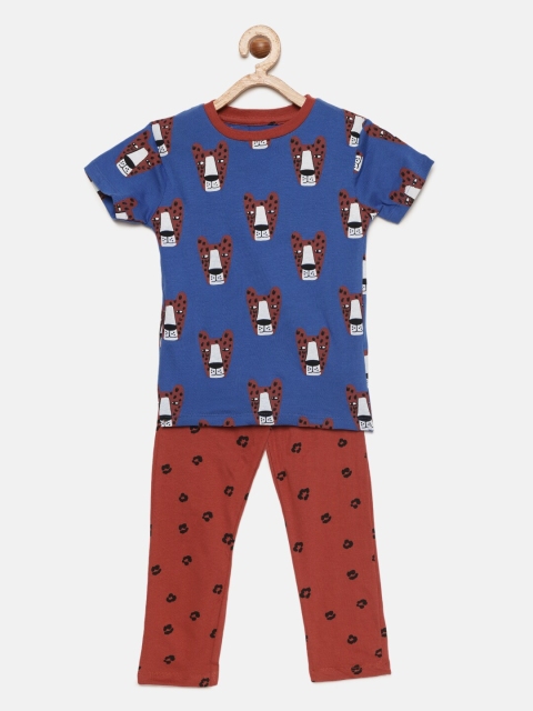 

ventra Boys Blue & Brown Printed Night suit