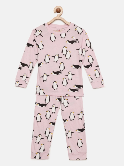 

ventra Girls Pink & Black Printed Night suit