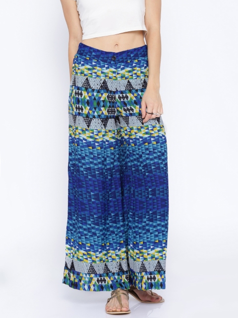 

AND Blue Printed Polyester Palazzo Trousers