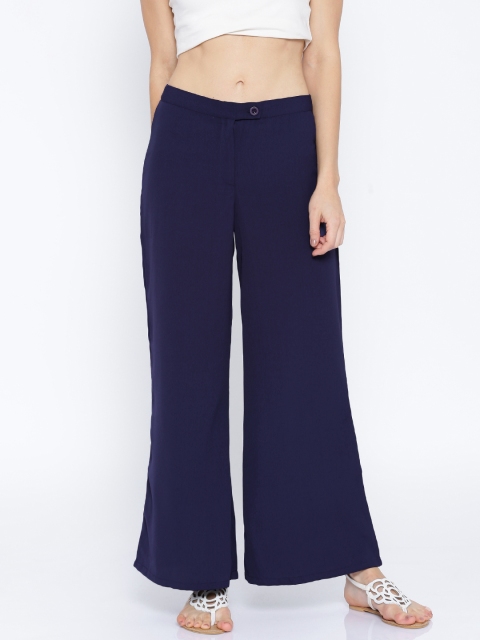 

AND Navy Polyester Palazzo Trousers, Navy blue