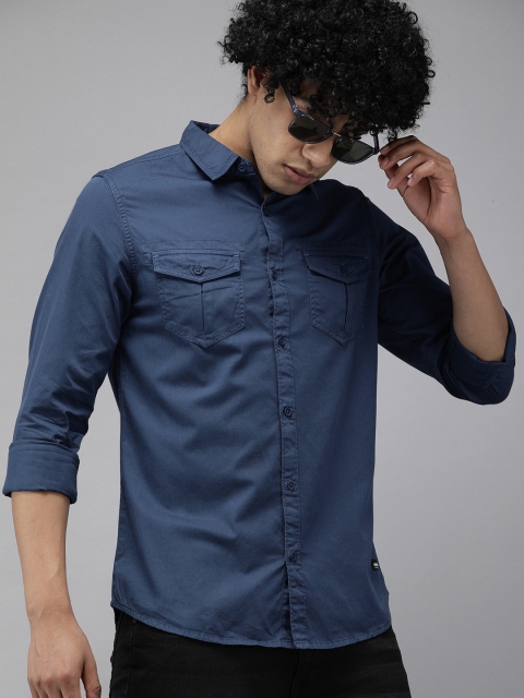 

SPYKAR Men Blue Slim Fit Opaque Casual Shirt