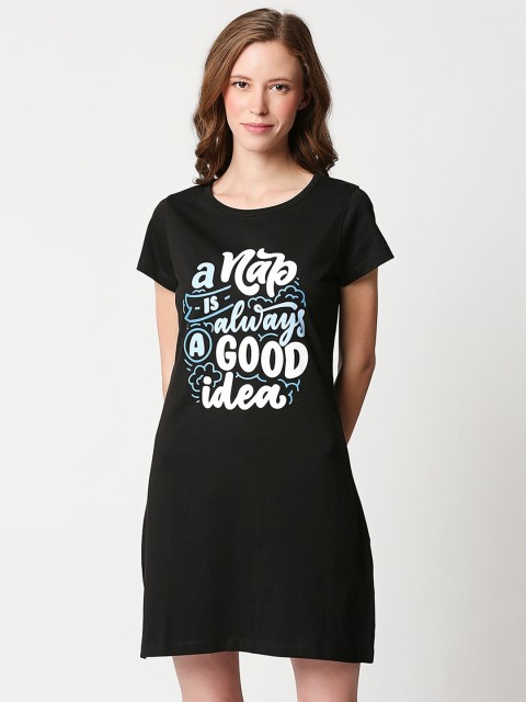

Bewakoof Black & White Printed Nightdress