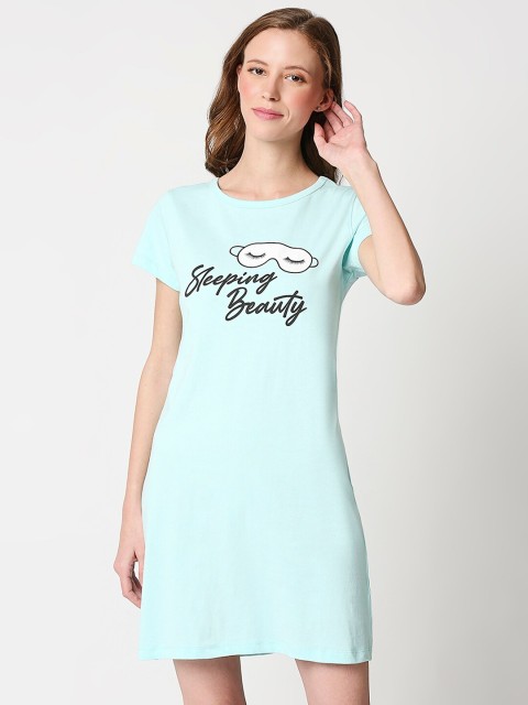 

Bewakoof Women Blue Printed Nightdress