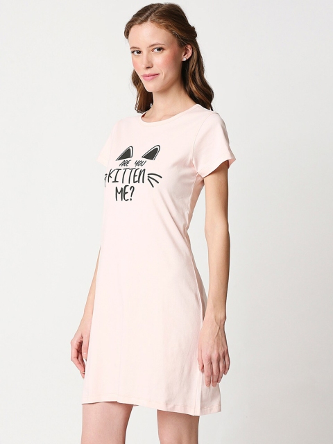 

Bewakoof Pink & Black Printed Nightdress