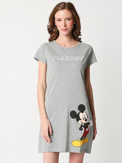 

Bewakoof Grey & White Mickey Mouse Printed Nightdress