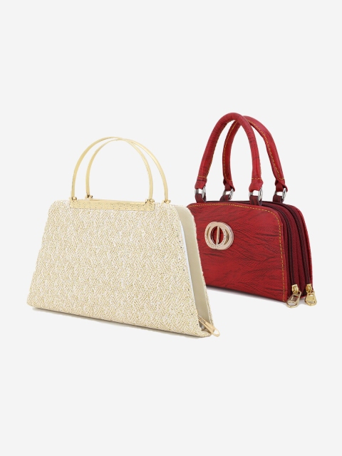 

Element Cart Women Cream-Coloured & Red Pack of 2 Embellished Tasselled Clutch