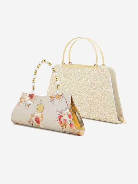 

Element Cart Set Of 2 Beige & Red Embellished Purse Clutches