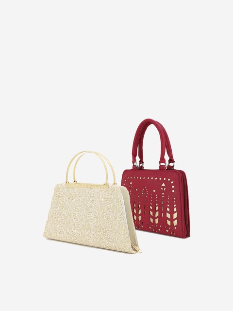 

Element Cart Pack Of 2 Gold-Toned & Maroon Printed Quilted Purse Clutches