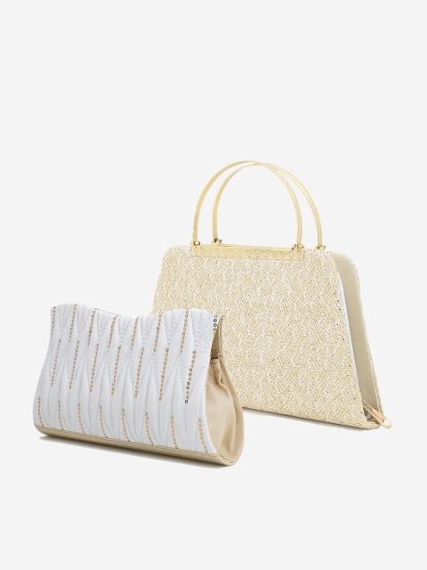 

Element Cart White & Beige Textured Textured Purse Clutches with Bag