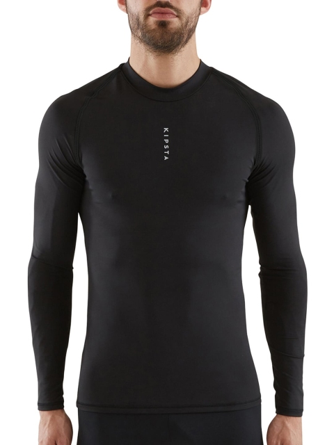

Kipsta By Decathlon Men Black Solid Henley Neck T-shirt