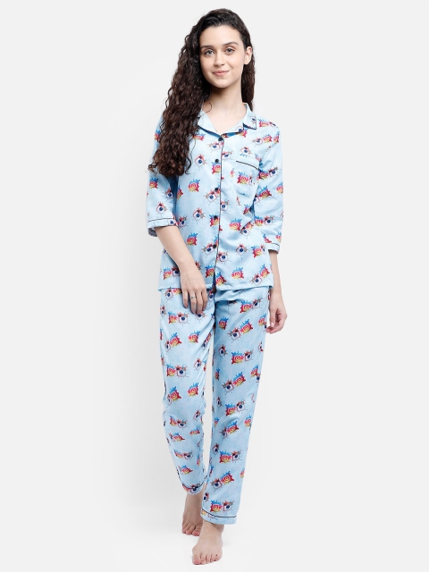 

Bellofox Women Blue & Red Printed Pure Cotton Night Suit