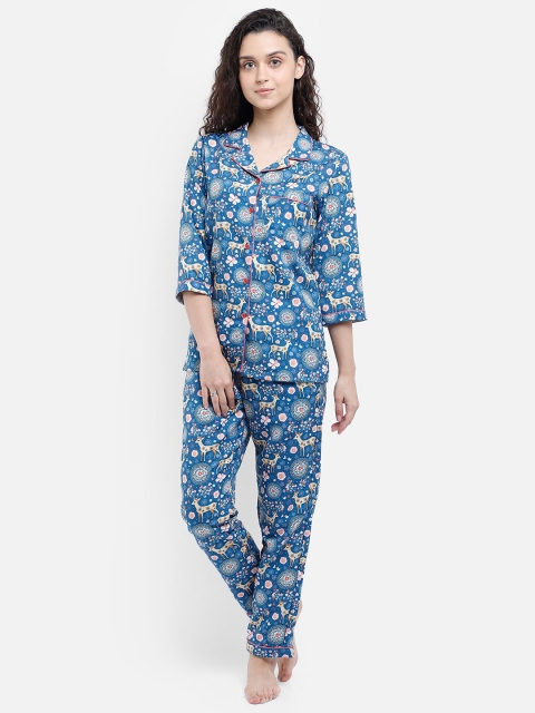 

Bellofox Women Blue & Orange Printed Night suit