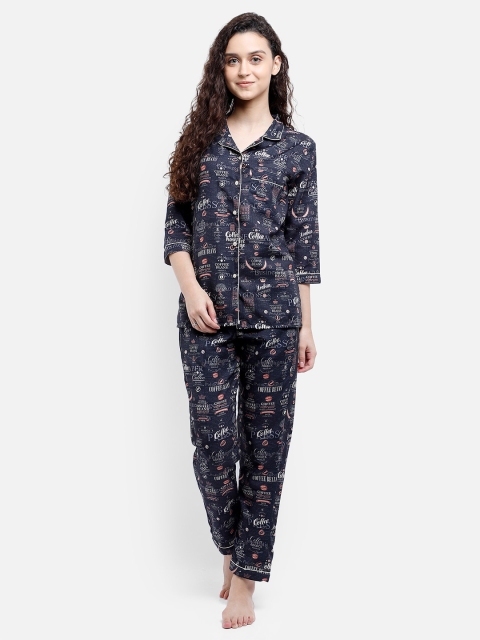 

Bellofox Women Black & White Printed Pure Cotton Night Suit