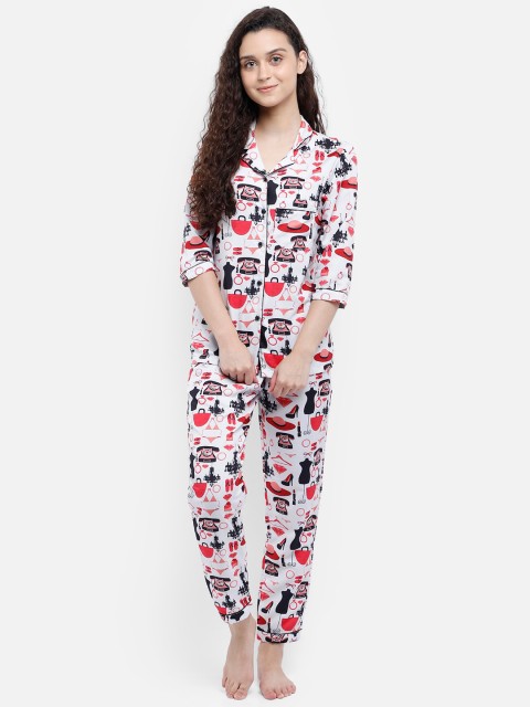 

Bellofox Women White & Red Printed Pure Cotton Night Suit