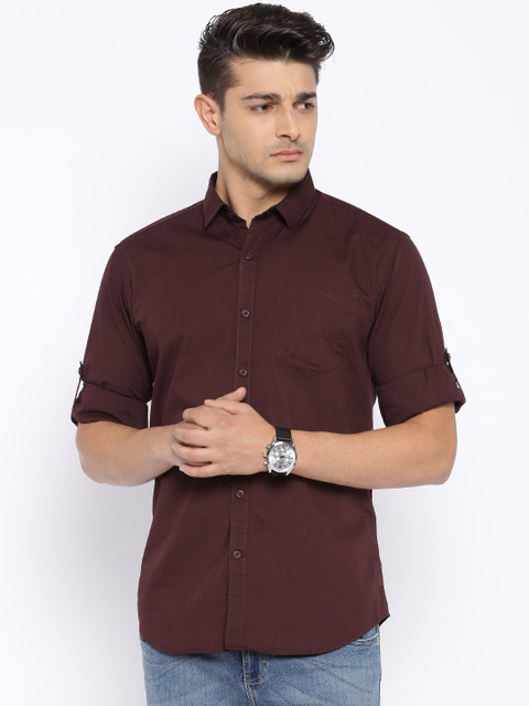 

Highlander Maroon Slim Fit Casual Shirt