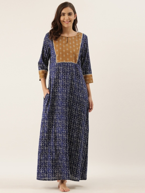 

Bannos Swagger Blue & Khaki Printed Nightdress