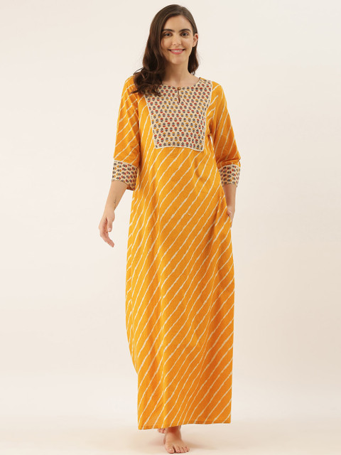 

Bannos Swagger Yellow & White Striped Cotton Nightdress