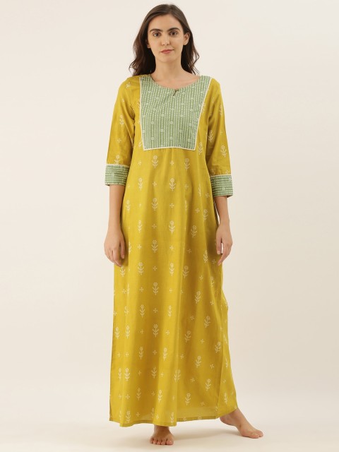 

Bannos Swagger Yellow & Green Printed Nightdress