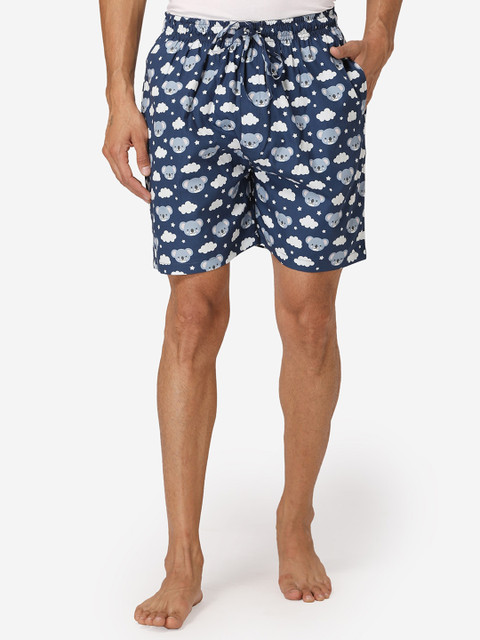 

Fluffalump Men Blue Printed Cotton Lounge Shorts