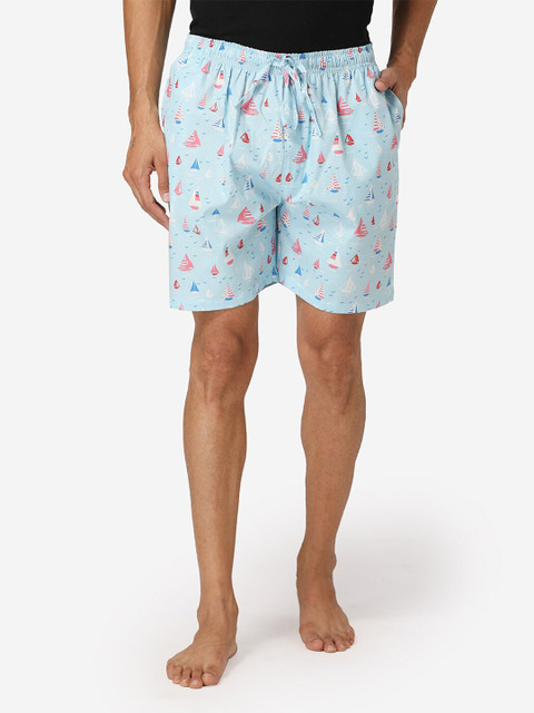 

Fluffalump Men Blue Printed Cotton Lounge Shorts