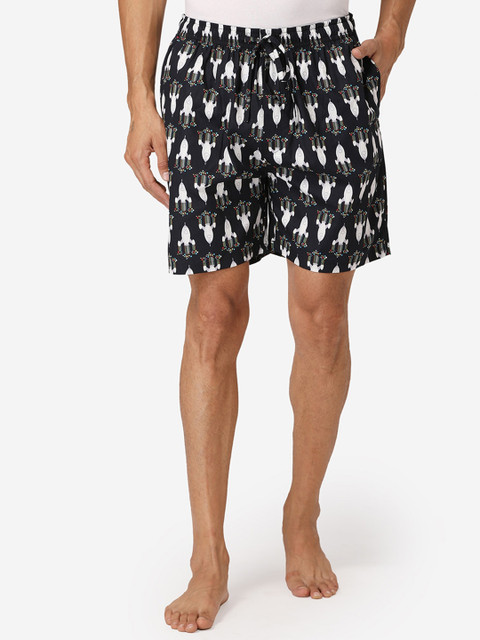 

Fluffalump Men Black & White Printed Lounge Shorts
