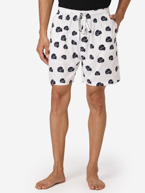 

Fluffalump Men White & Black Printed Cotton Lounge Shorts