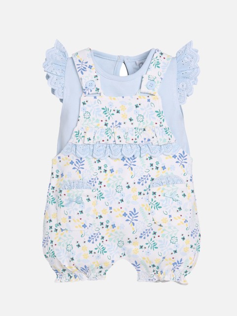 

BABY GO Unisex Kids Blue & White Solid Cotton T-shirt with Dungarees