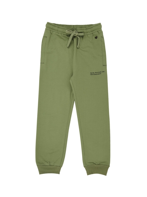 

Ed-a-Mamma Boys Olive Green Solid Cotton Slim-Fit Sustainable Joggers