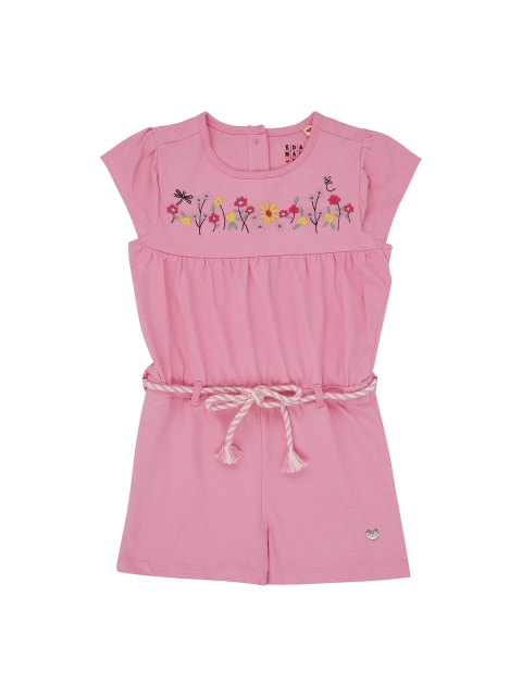 

Ed-a-Mamma Girls Pink & Yellow Solid Sustainable Playsuit