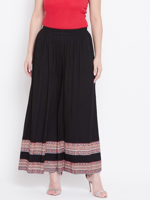 

TULIP 21 Women Black Hem Printed Design Flared Palazzos