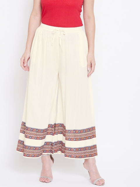 

TULIP 21 Women Off-White Printed Flared Palazzos