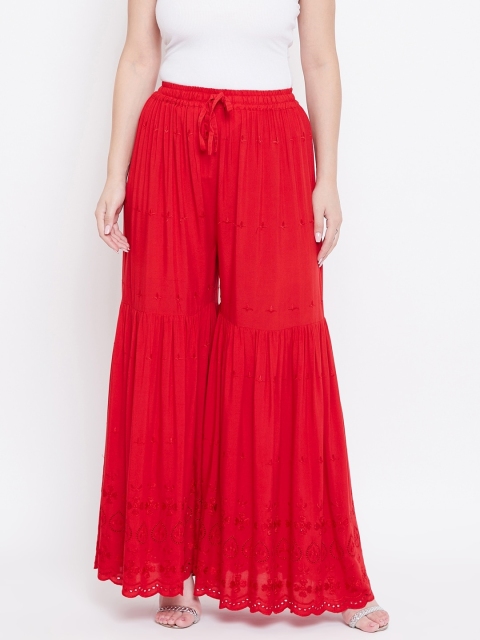 

TULIP 21 Women Red Embroidered Flared Sharara