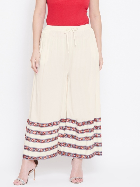 

TULIP 21 Women Cream-Coloured & Red Hem Design Flared Palazzos