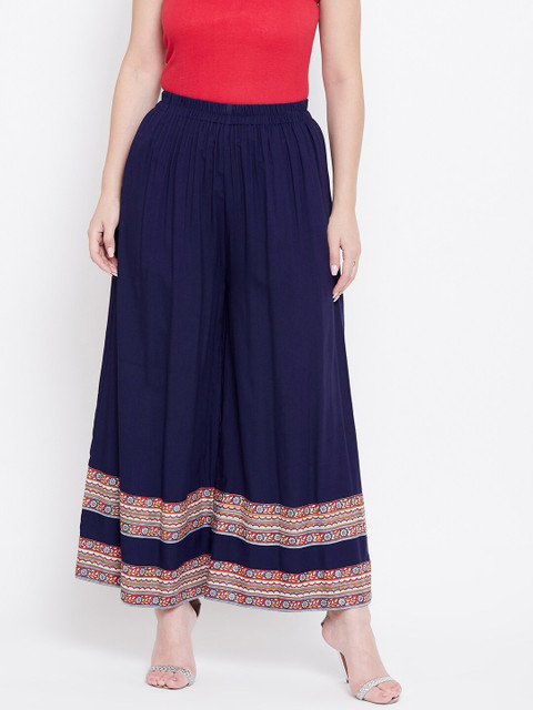

TULIP 21 Women Navy Blue & Red Hem Design Flared Palazzos