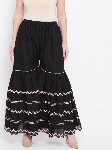 

TULIP 21 Women Black & Gold-Toned Embellished Flared Shararas