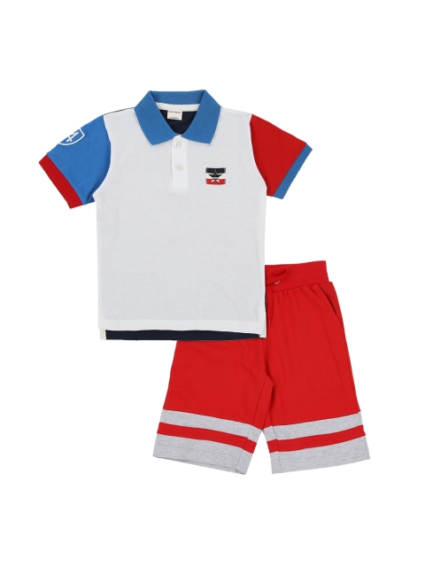 

RAINE AND JAINE Boys White & Red Colourblocked Cotton T-shirt with Shorts