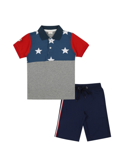 

RAINE AND JAINE Boys Grey Melange & Navy Blue Colourblocked T-shirt with Shorts