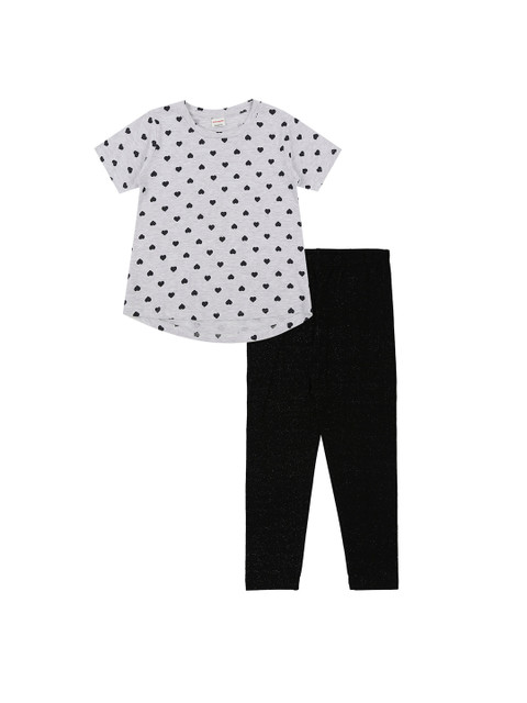 

RAINE AND JAINE Girls Grey Melange & Black Printed T-shirt with Leggings