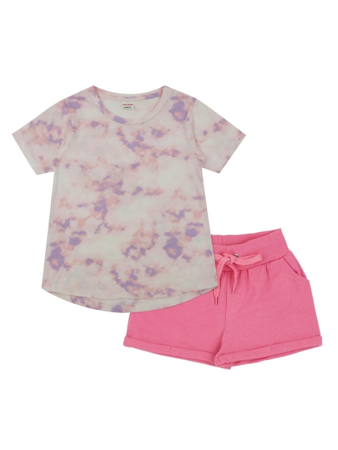 

RAINE AND JAINE Girls Off-White & Pink Printed T-shirt with Shorts