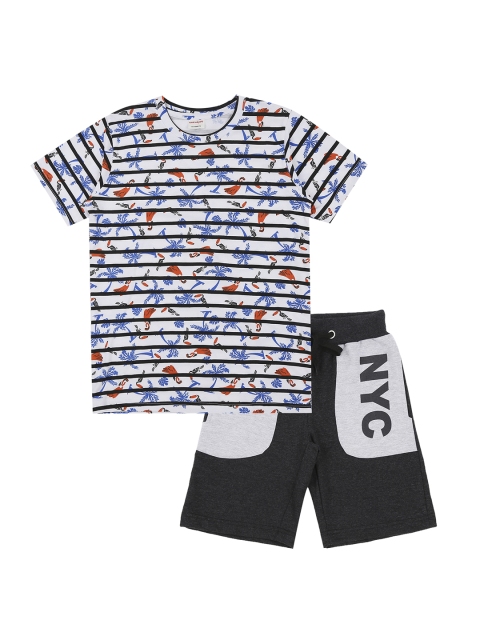 

RAINE AND JAINE Boys White & Black Striped Cotton T-shirt with Shorts