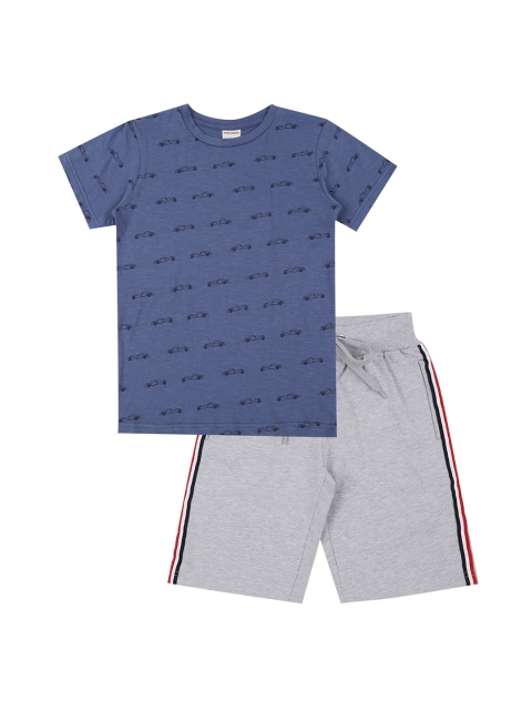 

RAINE AND JAINE Boys Blue & Grey Printed Cotton T-shirt with Shorts