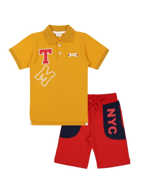 

RAINE AND JAINE Boys Yellow & Red Printed Cotton T-shirt with Shorts