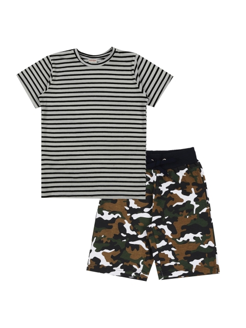 

RAINE AND JAINE Boys Grey & Black Striped T-shirt with Shorts