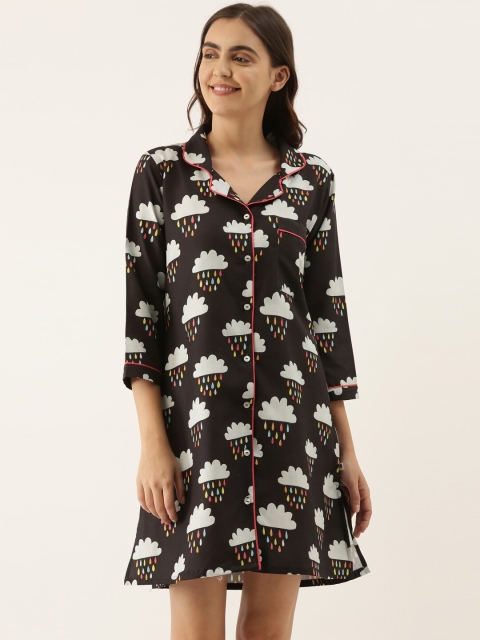

Bannos Swagger Women Black & White Printed Nightdress
