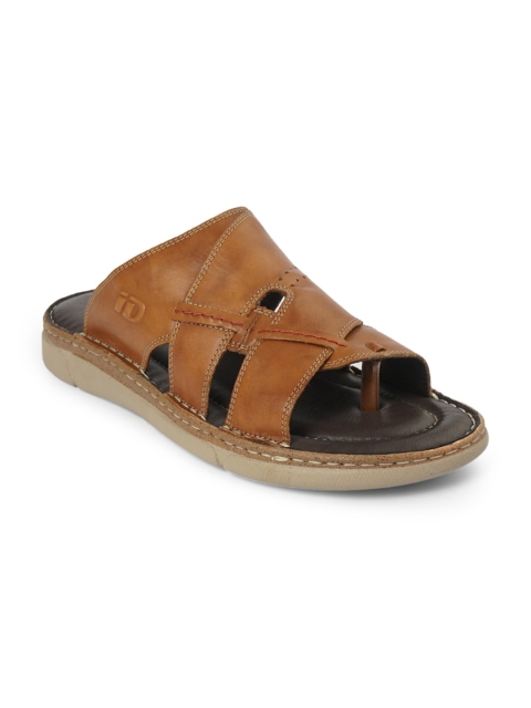 

ID Men Tan Brown Solid Leather Comfort Sandals
