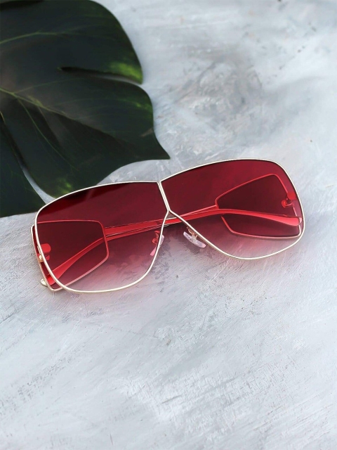 

Bellofox Unisex Red Lens & Gold-Toned Shield Sunglasses C-S1625