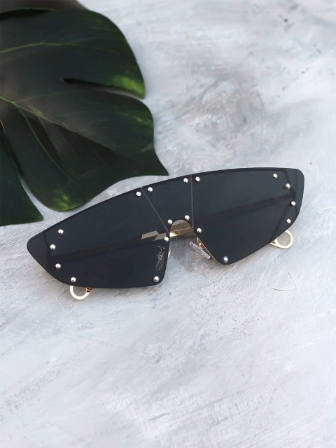 

Bellofox Unisex Black Lens & Gold-Toned Shield Sunglasses C-S1633